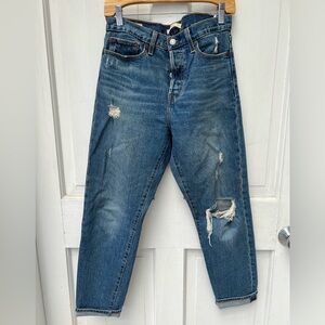 LEVI’S wedgie distressed denim, cuffed bottom